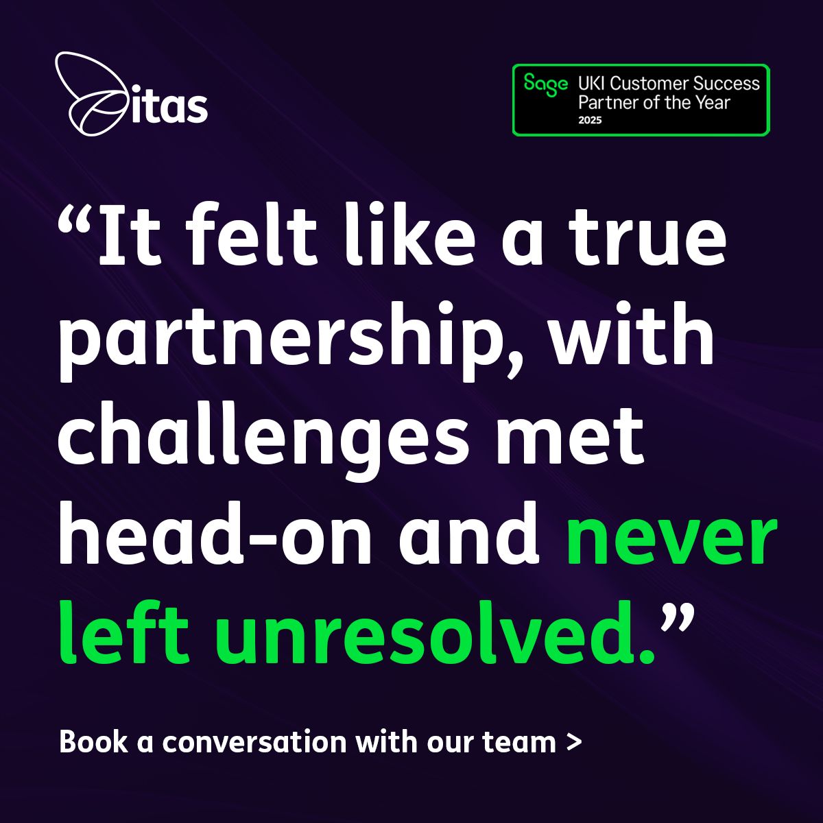 itas Solutions - Sage Customer Success Partner of the Year 2024 & 2025 ad