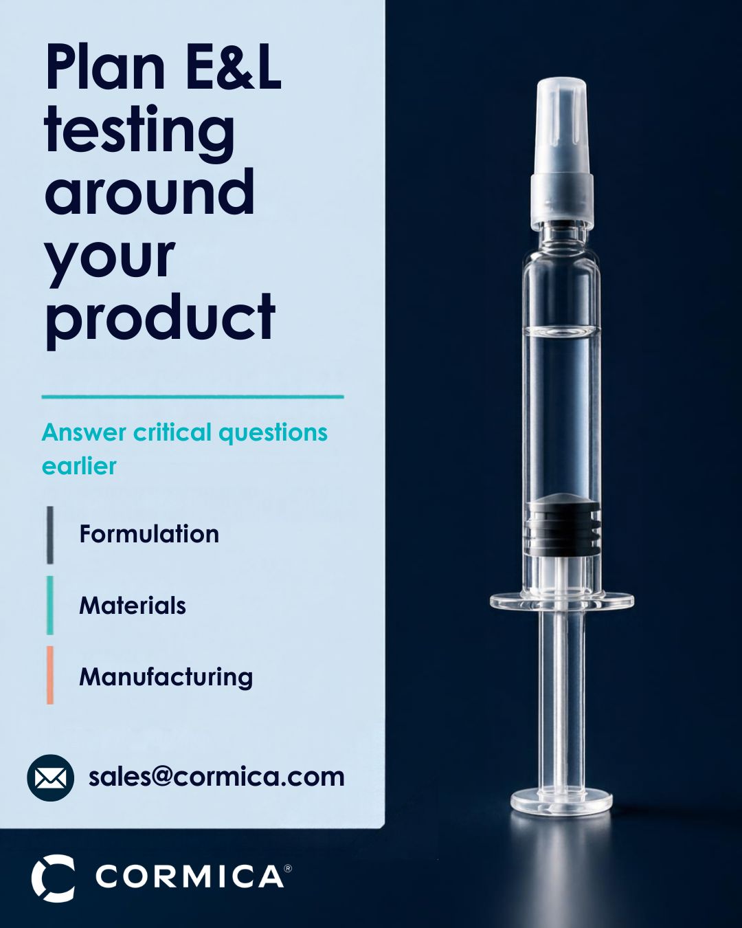 Cormica® Medical Device & Pharmaceutical Testing ad
